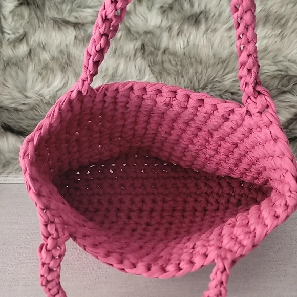 Handcrafted Pink Woven Tote Bag - Picture 9 of 14